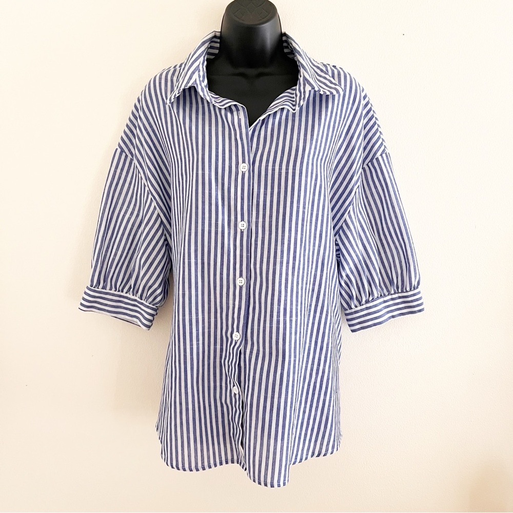 SHEIN Striped Button Down Blouse